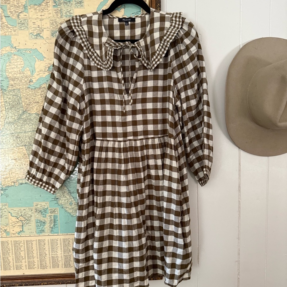 Madewell Gingham Collared Puff-Sleeve Mini Dress